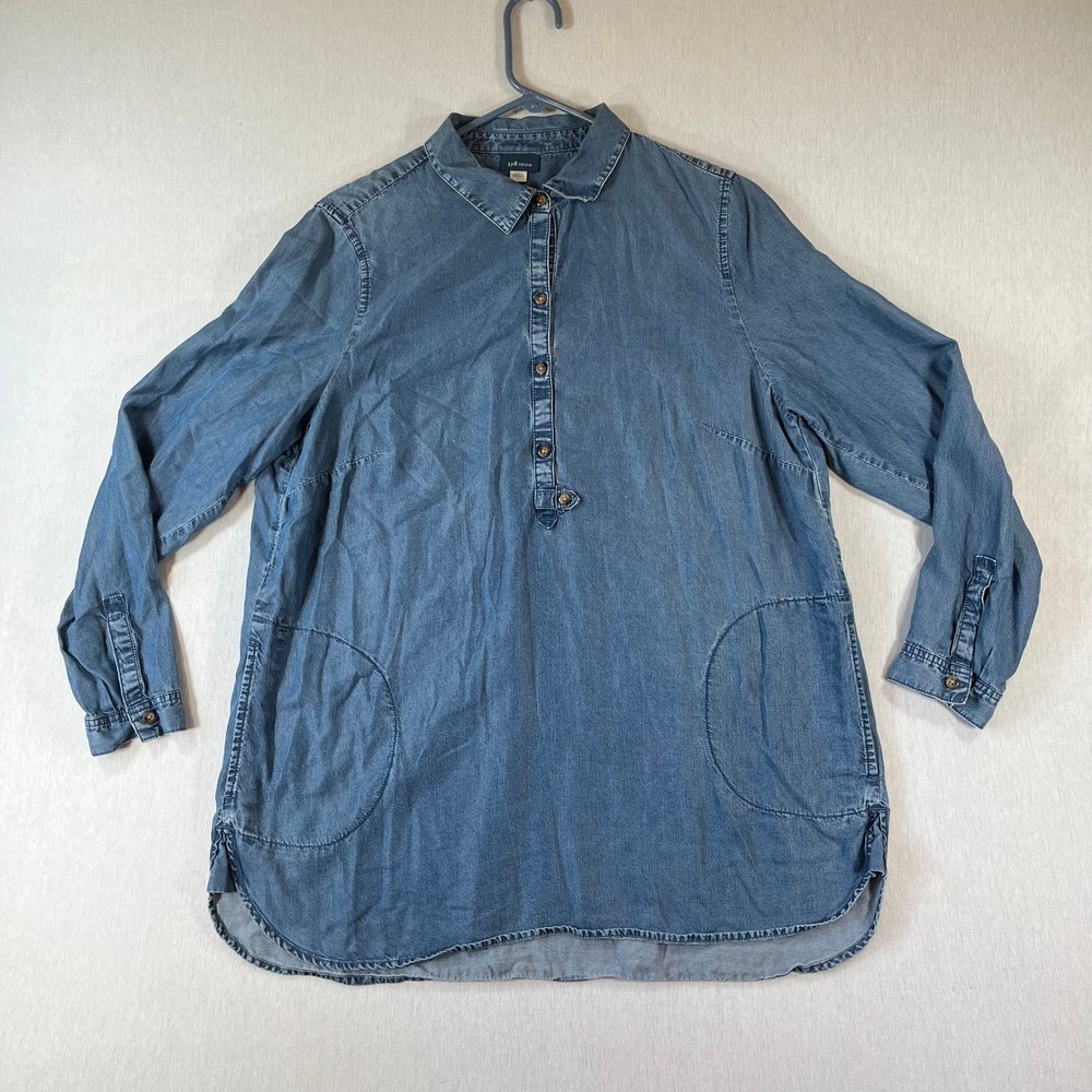 J. Jill Denim Top Large Lyocell Long Sleeve Button Tunic Pockets Soft Cute